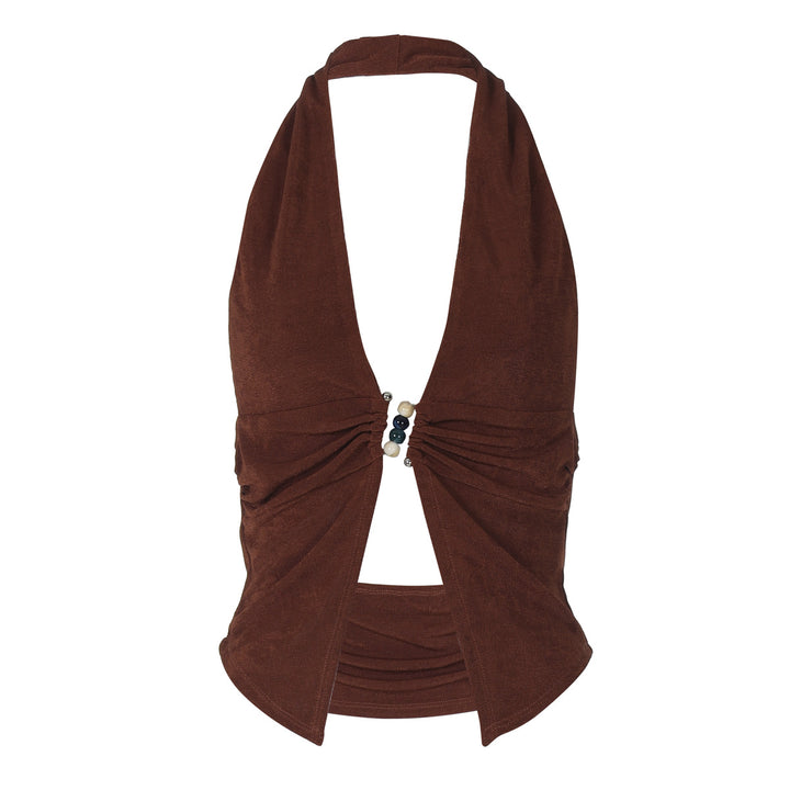 Damen Haltertop mit eleganter Raffung und dekorativen Perlen Echo Archiv