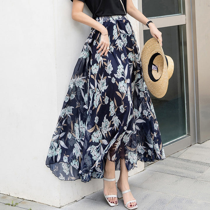 Damen nan lange plissierte Maxirock mit floralem Sommerprint und elastischem Bund Echo Archiv