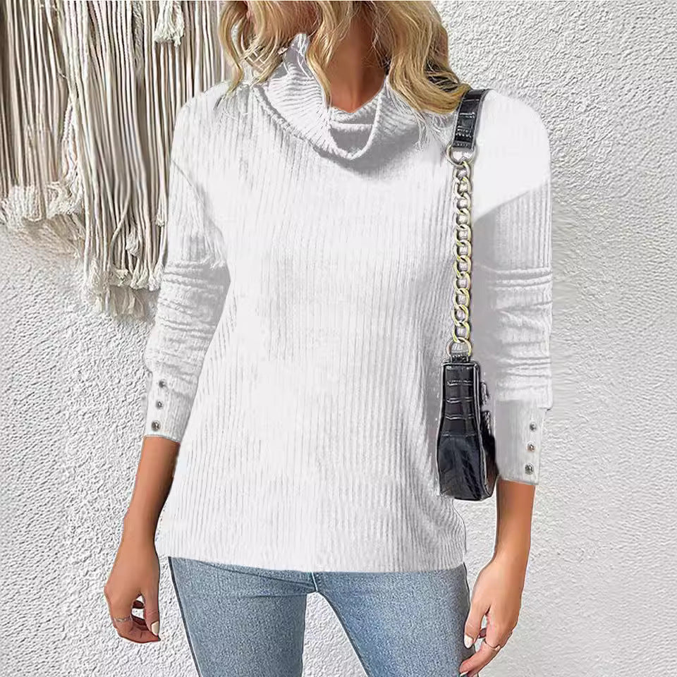 Damen Rippschneider Rollkragenpullover mit 3/4-Ärmeln und dekorativer Knopfleiste Echoarchiv