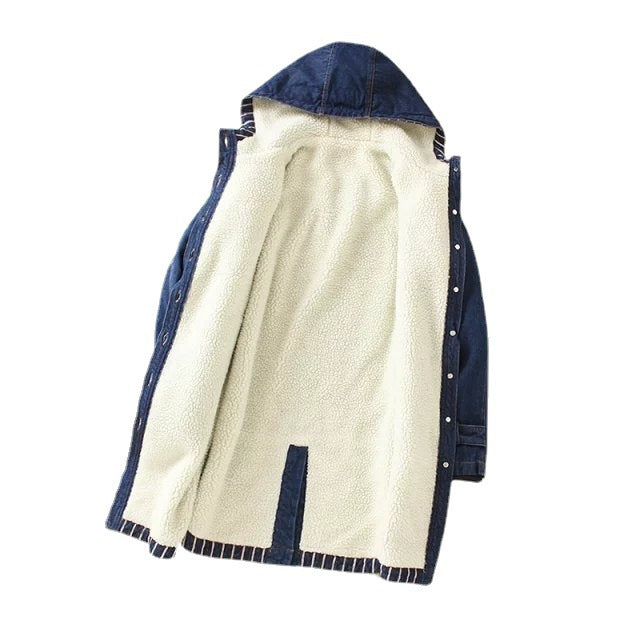 Damen nan gefütterter Denim Parka mit Teddyfutter, Kapuze und aufgesetzten Taschen Echo Archiv