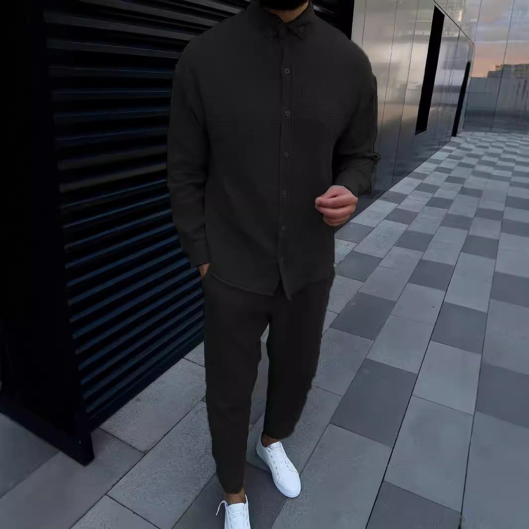 Herren elegantes langärmliges Hemd mit strukturiertem Design Echoarchiv