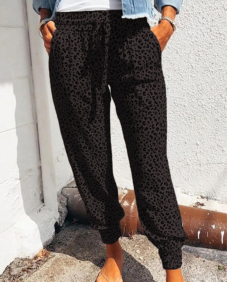 Damen nan lässige Leoparden-Print Jogginghose mit Tunnelzug, Eingrifftaschen und elastischen Bündchen Echo Archiv