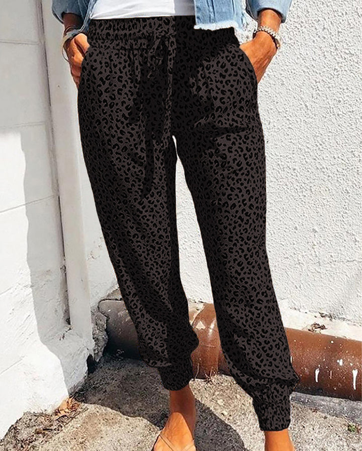 Damen nan lässige Leoparden-Print Jogginghose mit Tunnelzug, Eingrifftaschen und elastischen Bündchen Echo Archiv
