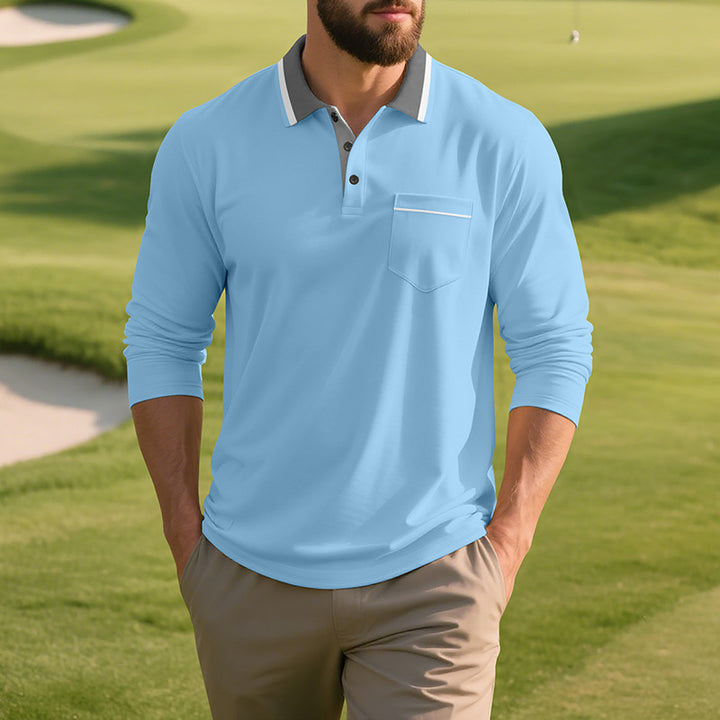 Herren Langarm Polo-Shirt aus atmungsaktivem Stoff mit modernem Kragen Echoarchiv