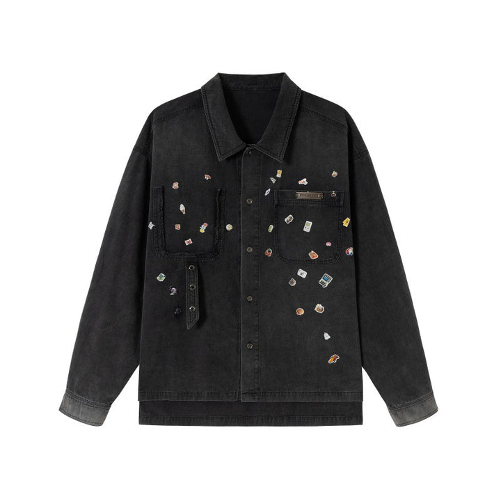 Herren Overshirt aus Denim mit aufgesetzten Pin-Patches und Used-Details Echoarchiv
