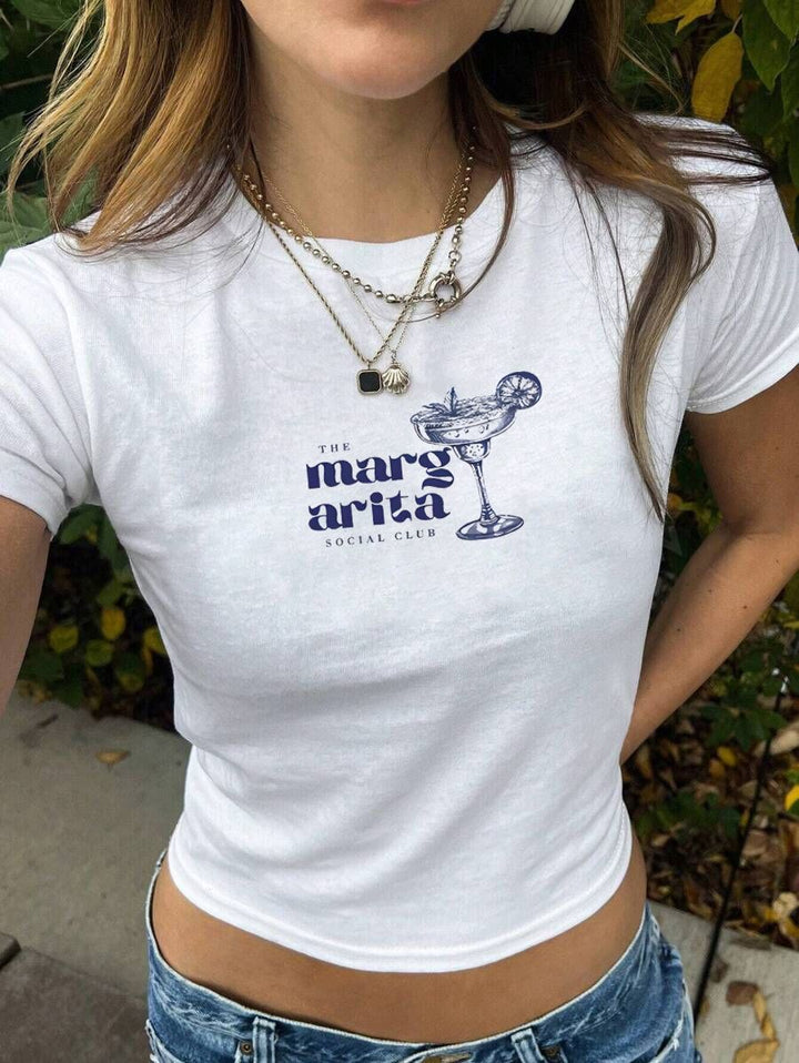 Damen Crop-T-Shirt mit kreativem Skelettdesign und inspirierendem Schriftzug Echo Archiv