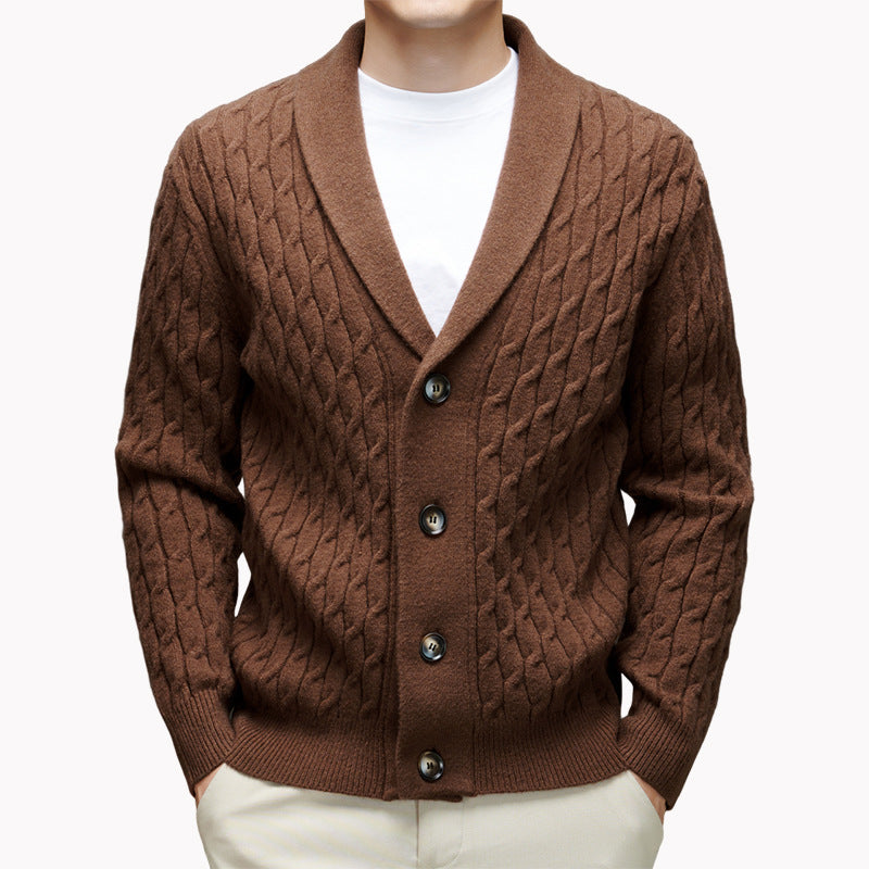 Herren Strickjacke mit modernem Kabelmuster und elegantem Kragen Echoarchiv