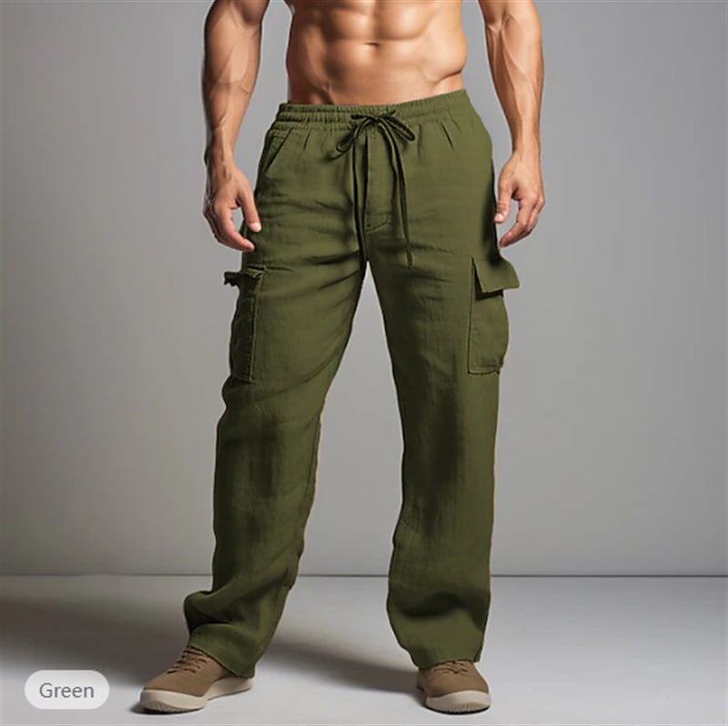 Herren leichte Leinen Cargohose mit elastischem Bund und großen Seitentaschen – Bravaro