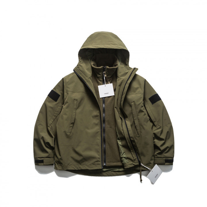 Unisex Oversize-Utility-Regenjacke mit Kapuze und verdecktem Reißverschluss Echo Archiv