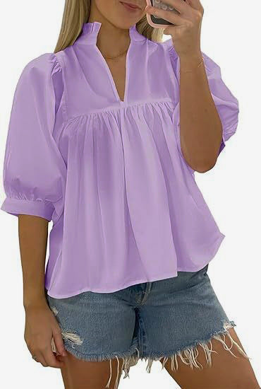 Damen elegante kurzärmlige Bluse mit Rüschendetails und lässigem Schnitt Echo Archiv