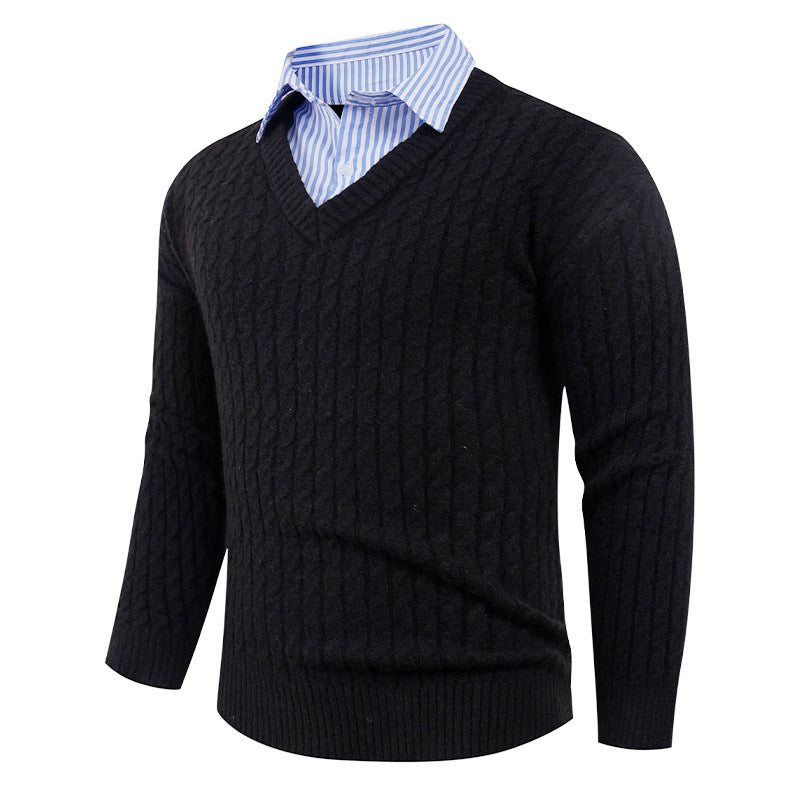 Herren Strickpullover mit Zopfmuster und V-Ausschnitt Echoarchiv