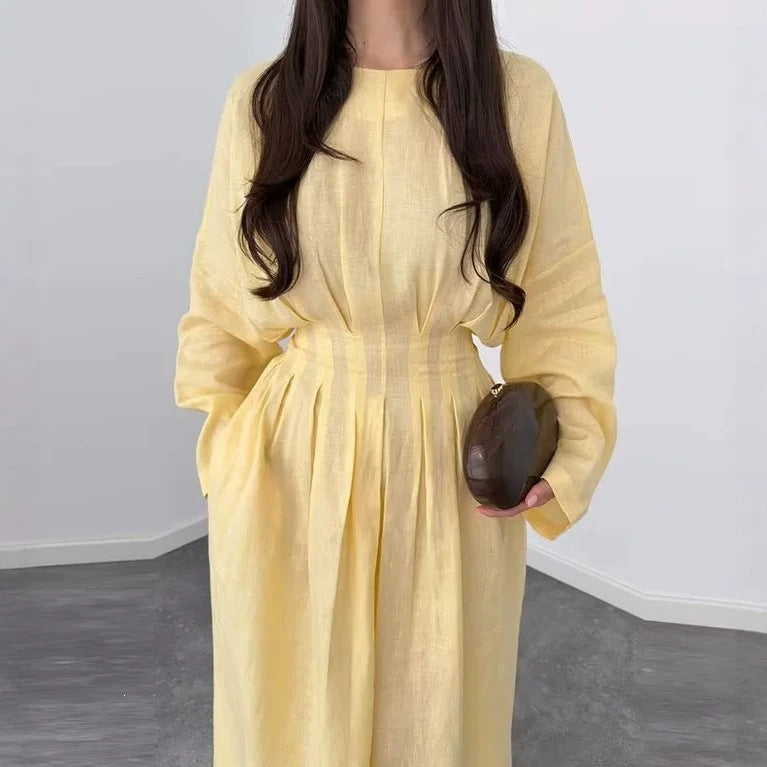 Damen Maxikleid mit plissierten Oberteilfalten, weitem Rock und langen Glockenärmeln Echo Archiv