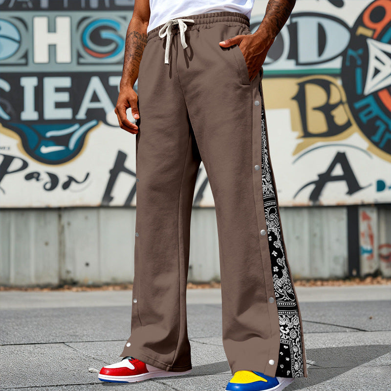 Herren Weite Snap-Trackhose mit Tunnelzug, seitlicher Bandana-Blende und Druckknopfleiste – Sorevano