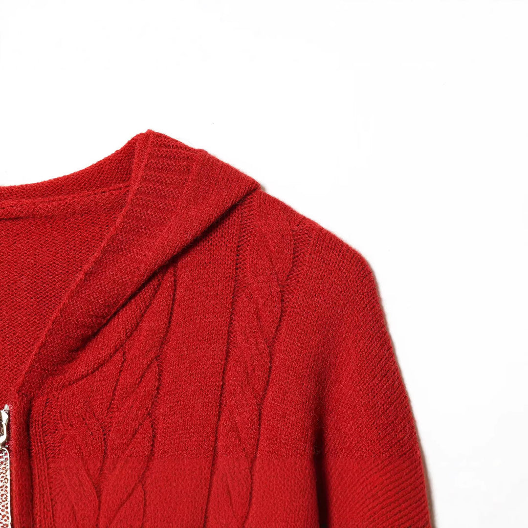 Damen Kapuzen-Strickjacke mit Zopfmuster und durchgehendem Reißverschluss Echoarchiv