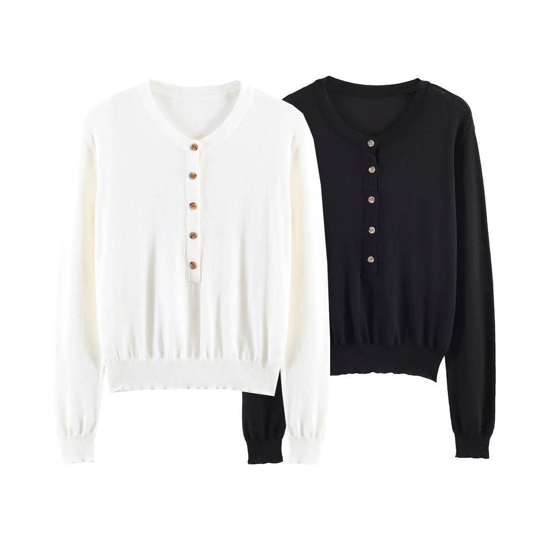 Damen Feiner Strickpullover mit Henley-Knopfleiste, V-Ausschnitt und gerafftem Bund Echo Archiv