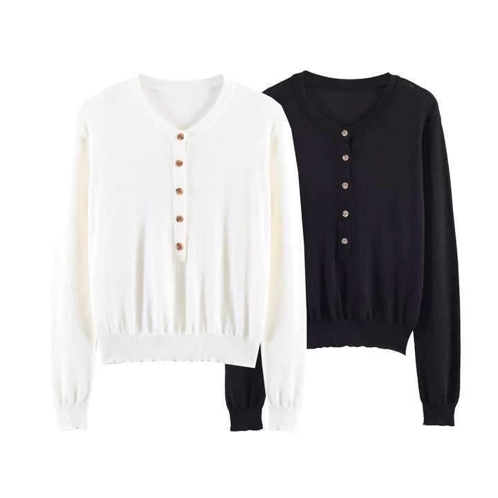Damen Feiner Strickpullover mit Henley-Knopfleiste, V-Ausschnitt und gerafftem Bund Echo Archiv