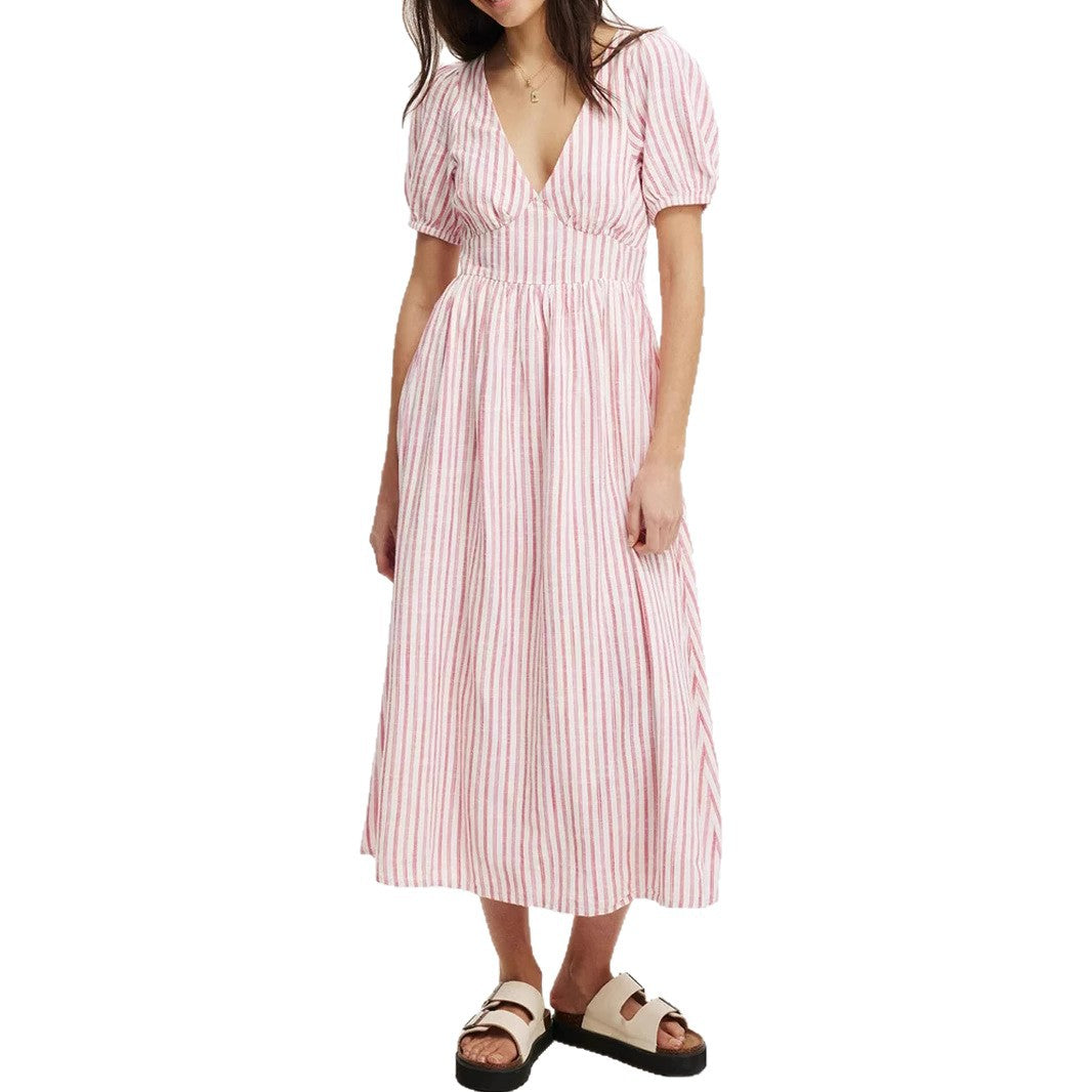 Damen Maxikleid mit V-Ausschnitt und Puffärmeln Echo Archiv