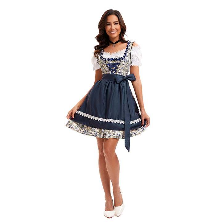 Damen nan kurzes traditionelles Dirndl mit Schnürung, Schürze und Spitzenbluse Echo Archiv