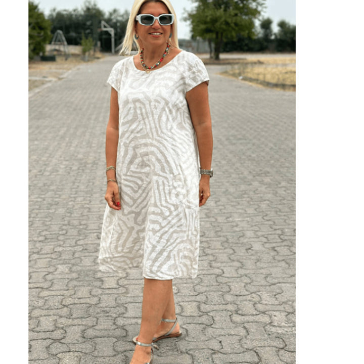 Damen nan knielanges A-Linien-Midikleid mit strukturierter Jacquardoptik und Rundhalsausschnitt Echo Archiv