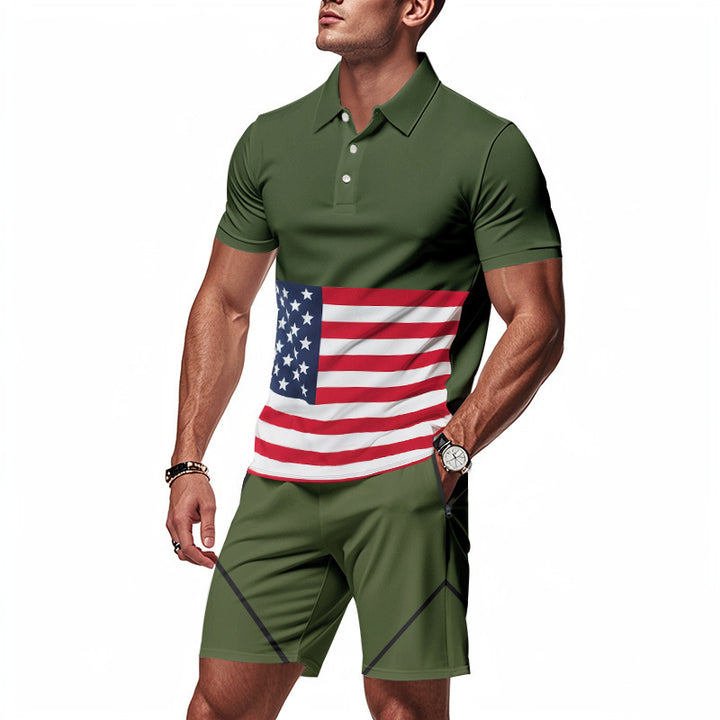 Herren Sportliches Polo-Set mit Flaggenmuster Echoarchiv