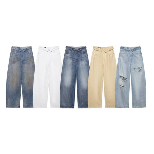 Damen nan weite Highwaist-Jeans im Vintage-Look mit ausgefransten Rissen Echo Archiv
