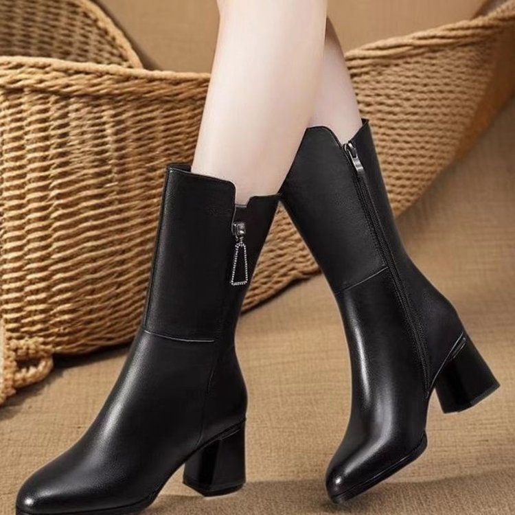 Damen Elegante Stiefeletten mit hohem Blockabsatz und Reißverschluss Echo Archiv