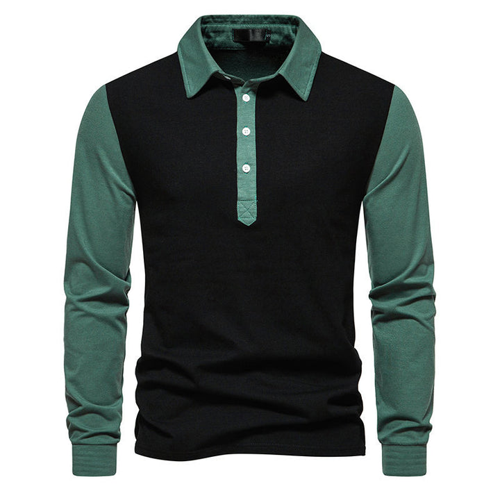 Herren Langarm-Henley-Shirt aus hochwertigem, atmungsaktivem Material mit Kontrastärmeln Echoarchiv