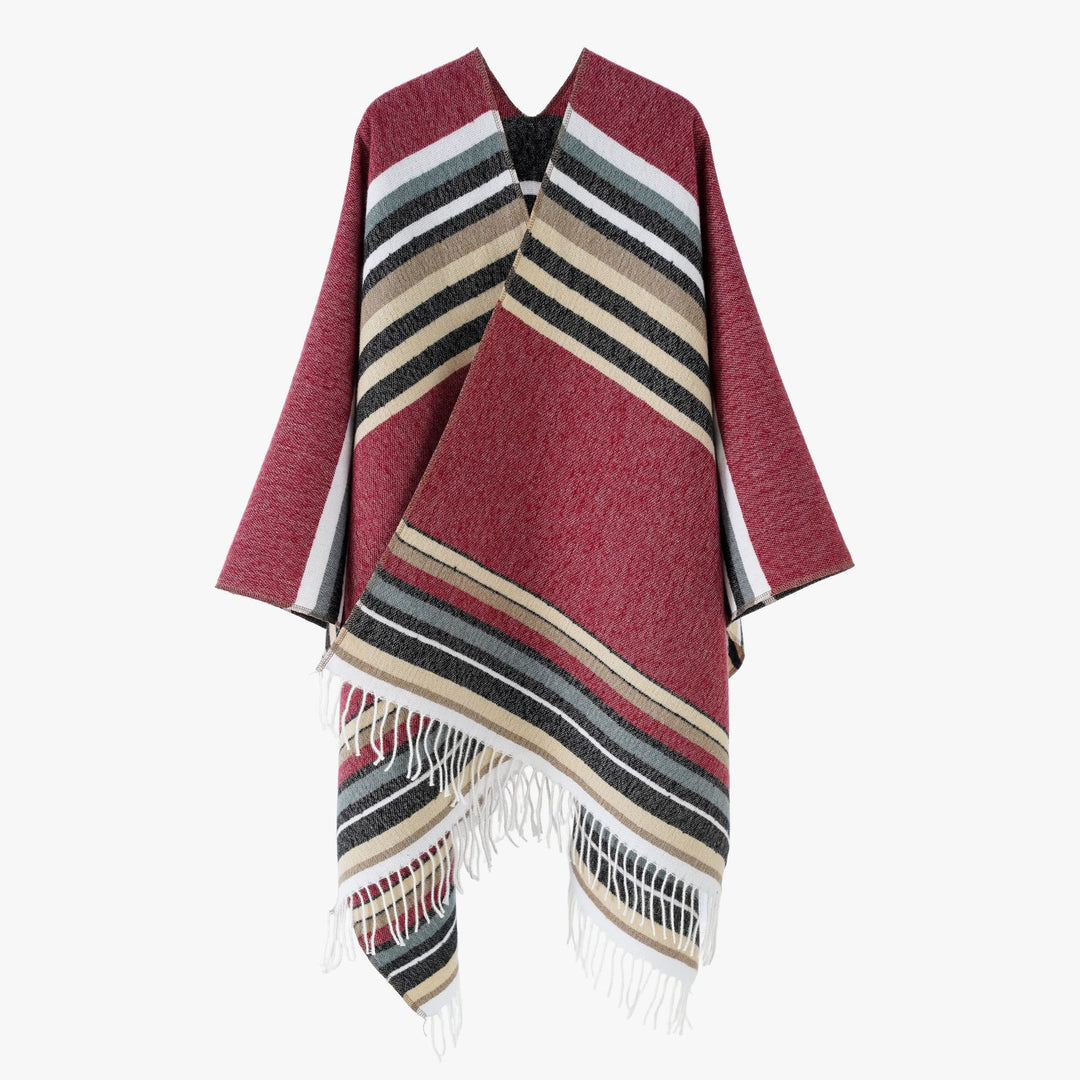 Damen Gestreifter Wollmix-Poncho mit Fransensaum – Avérine