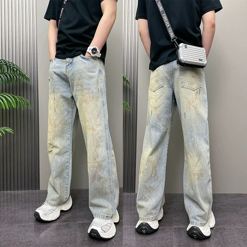 Herren Modische Baggy-Jeans mit kreativen Waschungen Echoarchiv