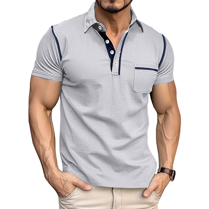 Herren Kurzarm-Hemd mit modischem Henley-Ausschnitt und Brusttasche Echoarchiv