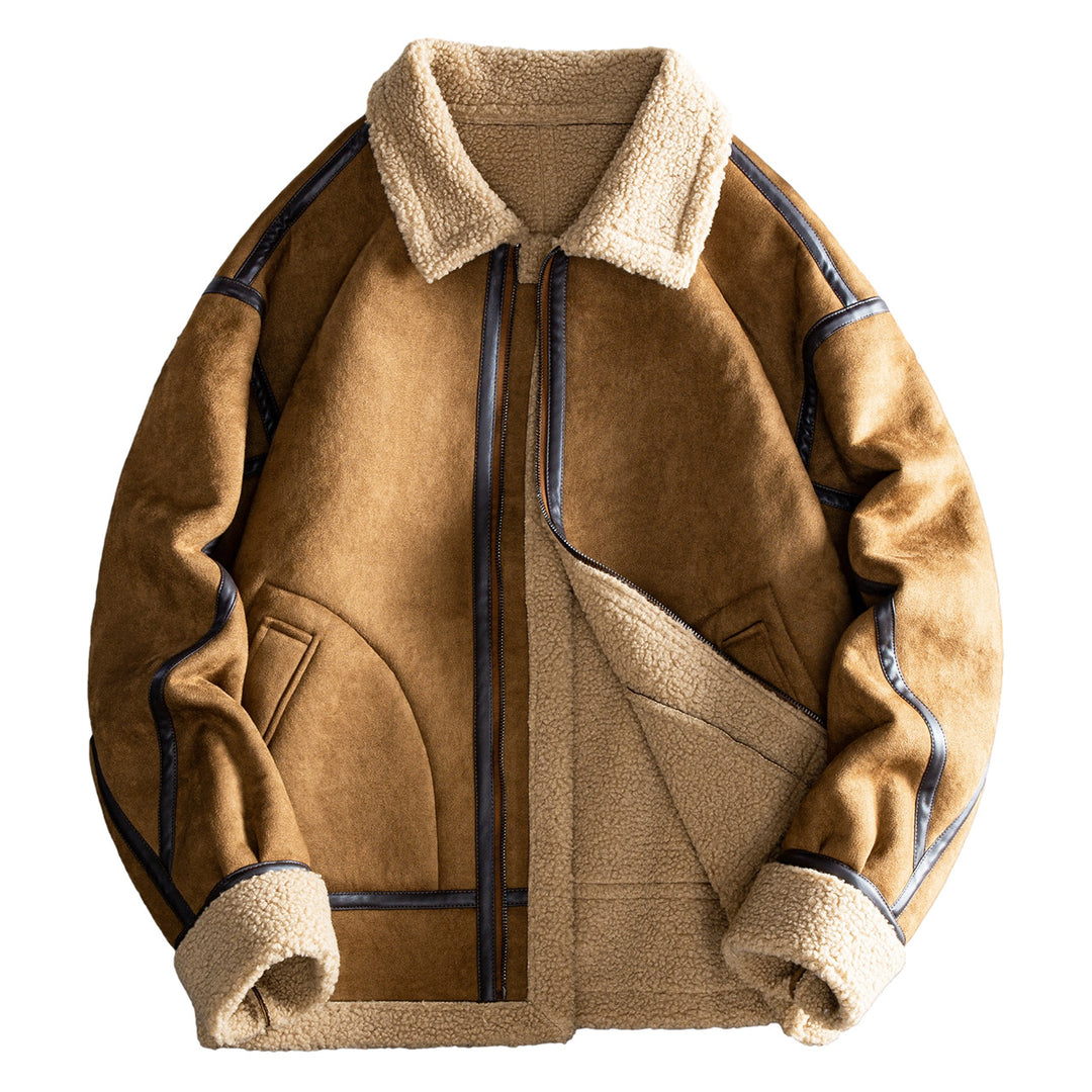 Men's shearling-style lined suede-effect bomber jacket with leather-effect seam trim – Brevano