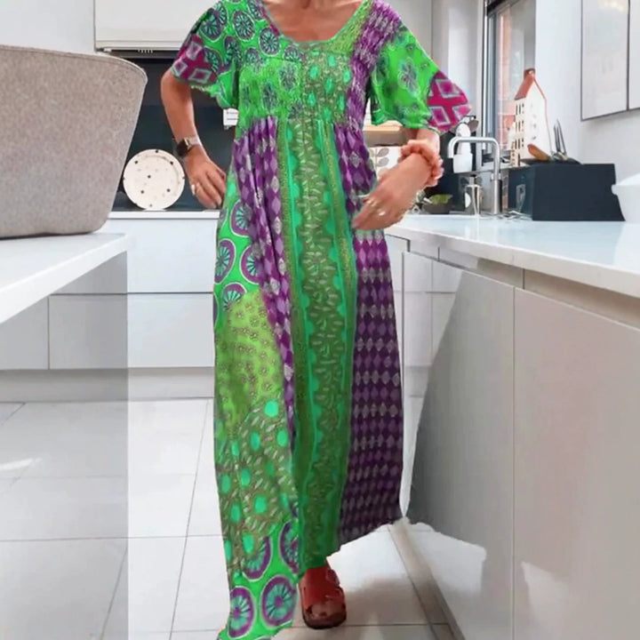 Damen nan Boho Maxikleid mit gesmoktem Oberteil und weitem Fließrock Echo Archiv