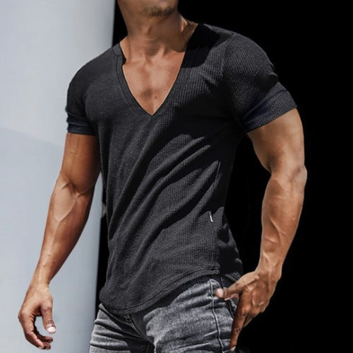 Herren V-Ausschnitt T-Shirt mit Rippstrickstruktur Echoarchiv