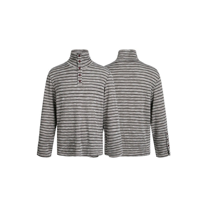 Herren Gestreifter Rollkragenpullover mit Knopfleiste und relaxed Fit Echoarchiv