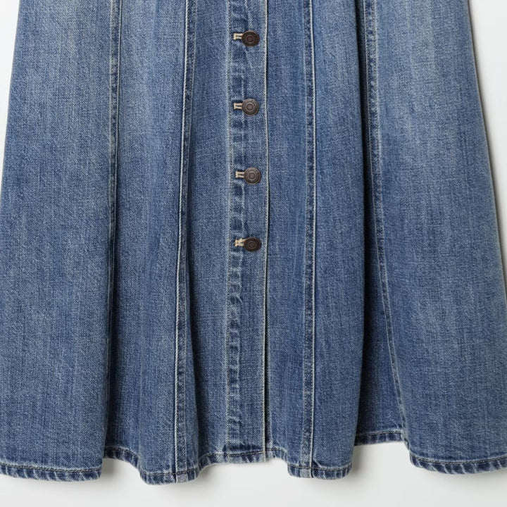 Damen Jeans Maxikleid mit Knopfleiste und schwingendem Saum Echo Archiv