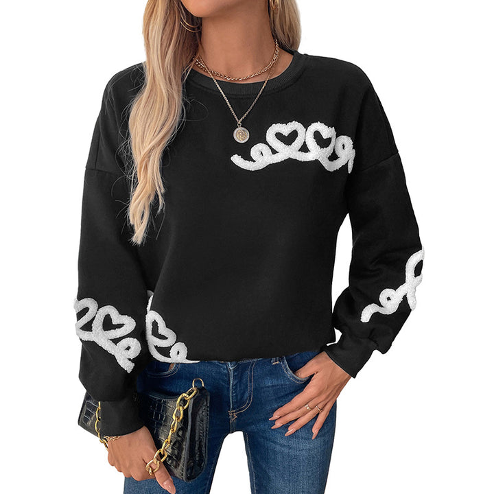 Damen Oversize-Sweatshirt mit Chenille-Herzapplikation und geripptem Saum Echoarchiv