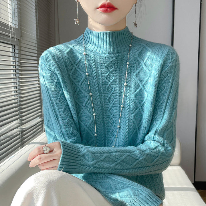 Damen Zopfmuster-Mockneckpullover mit feinem Ajour‑Detail und flauschiger Kaschmir‑Optik Echoarchiv