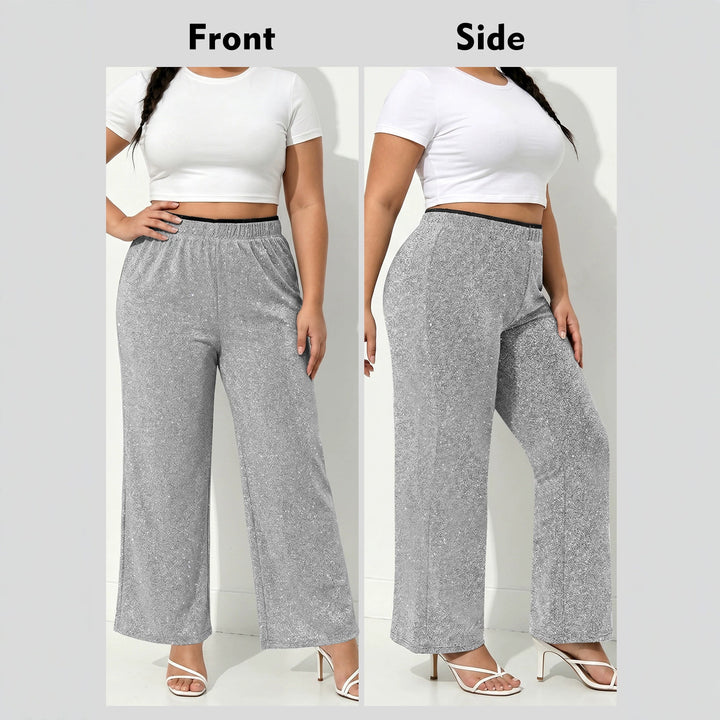 Damen Glitzernde Palazzo-Loungehose mit elastischem Komfortbund echoarchiv-