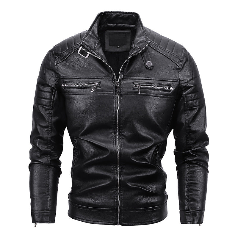 Herren Kunstleder-Blouson im Slim-Fit mit gesteppter Schulterpartie, Stehkragen und Reißverschlusstaschen – Taviero