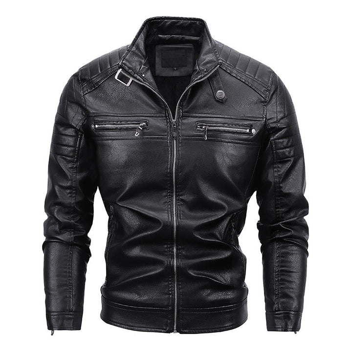 Herren Kunstleder-Blouson im Slim-Fit mit gesteppter Schulterpartie, Stehkragen und Reißverschlusstaschen – Taviero