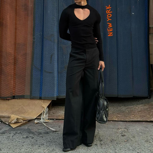Damen nan figurbetontes Langarm-Top mit Cut-Out und Stehkragen Echo Archiv