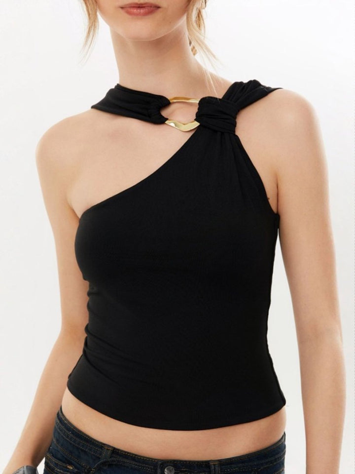 Damen Elegante asymmetrische Bluse mit goldener Schnalle Echo Archiv