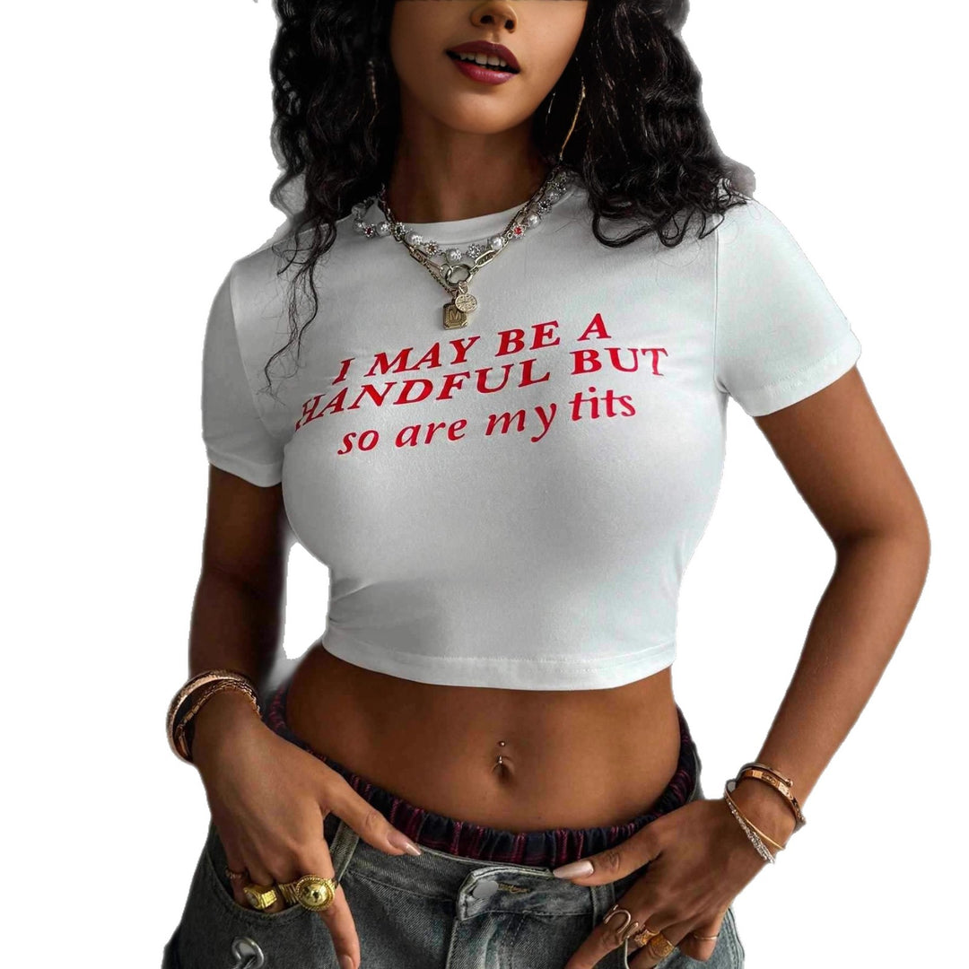 Damen Crop-T-Shirt mit kreativem schriftlichem Design und figurbetontem Schnitt Echo Archiv