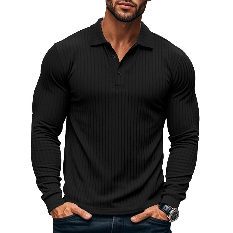 Herren Langarm-Henley-Shirt mit feinen Streifen und modischem Knopfverschluss Echoarchiv