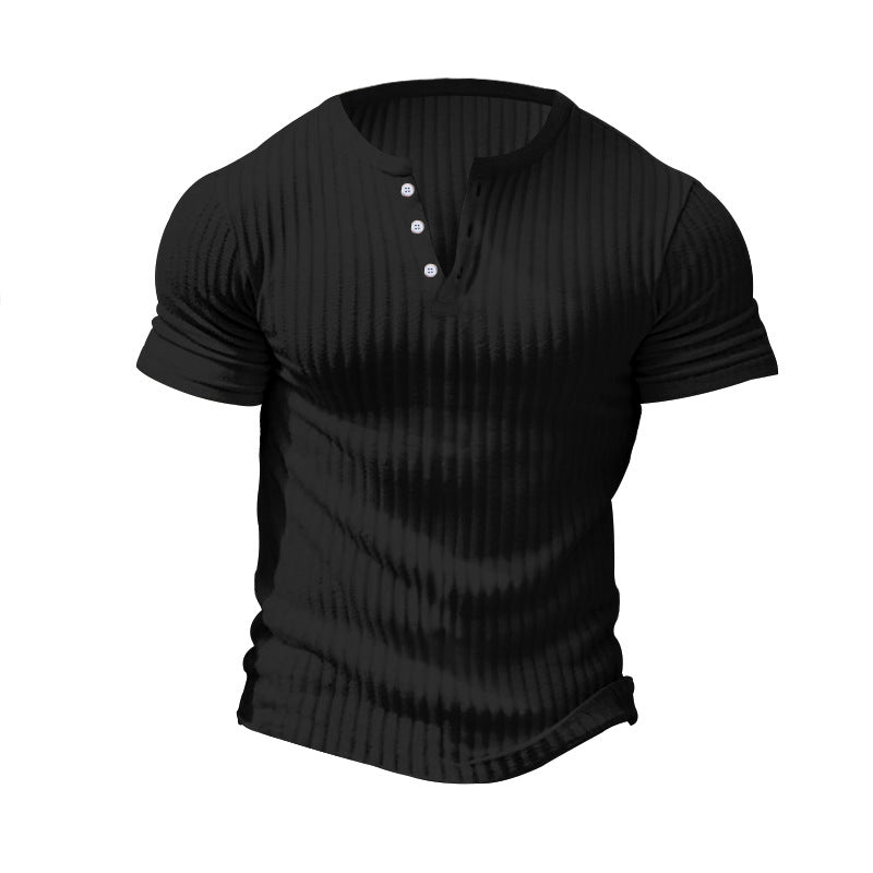 Herren Kurzarm Henley-T-Shirt mit strukturierter Oberfläche Echoarchiv