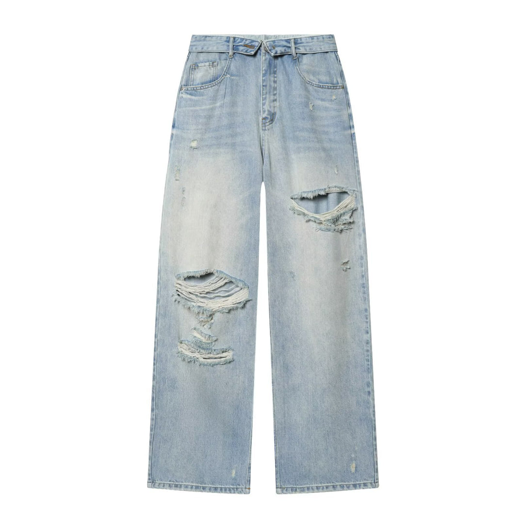 Damen High‑Waist Jeans mit weitem Bein, Destroyed‑Details und ausgefransten Knien Echo Archiv