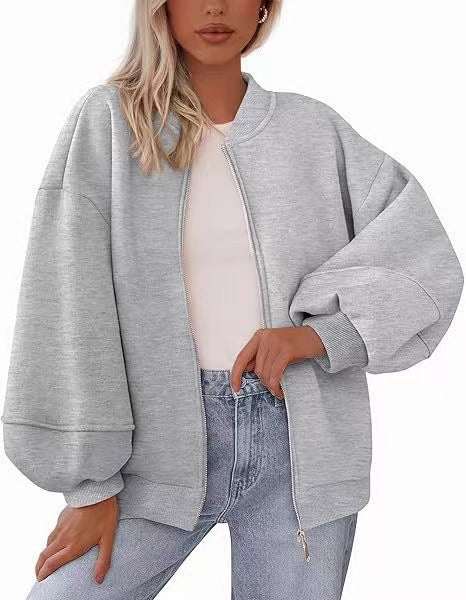 Damen Oversize Bomberjacke mit Ballonärmeln und Reißverschluss Echo Archiv