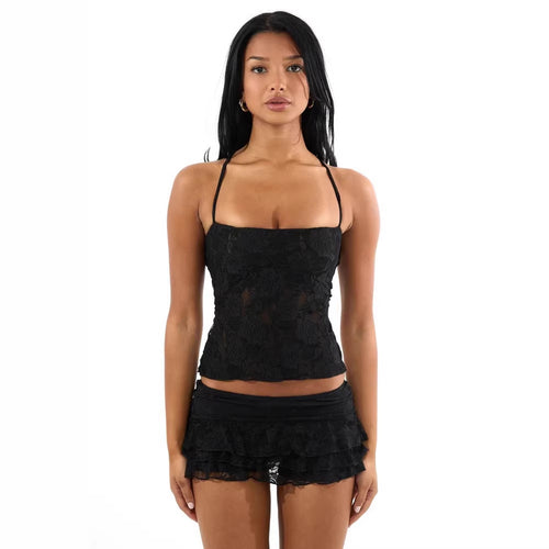 Damen Spaghetti-Träger Crop-Top mit Spitzenmuster Echo Archiv