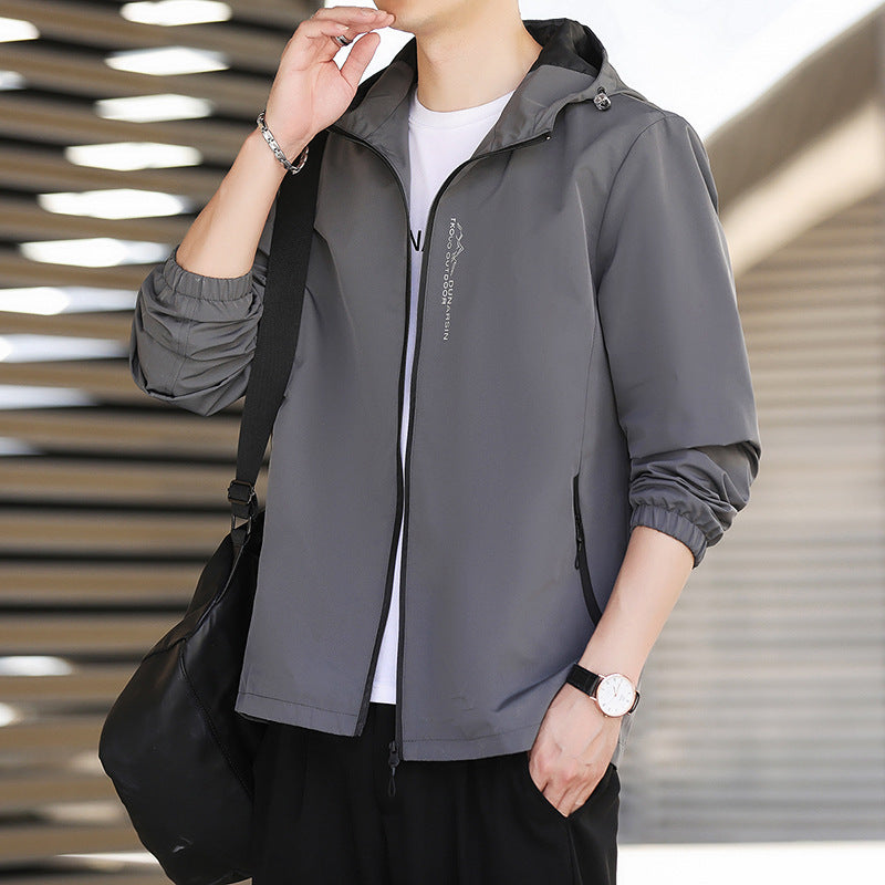 Herren Leichte wasserabweisende Kapuzenjacke im Urban-Minimalstil mit Reißverschluss Echo Archiv