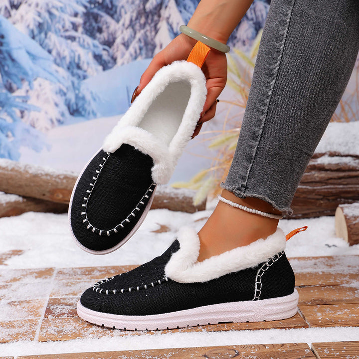 Damen Gefütterte Slip-On Mokassin‑Hausschuhe mit Teddyfutter, handgestepptem Vorderblatt und profilierter Gummisohle Echo Archiv